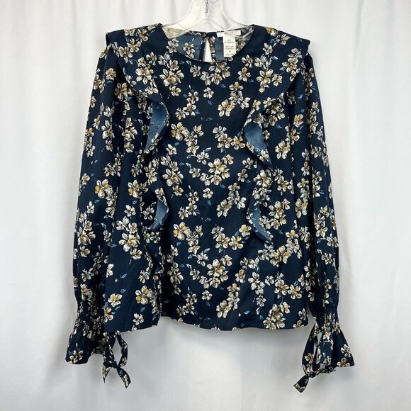 Esley Womens Multicolor Floral Ruffle Long Sleeve Blouse Top Size Medium - Picture 1 of 9
